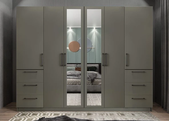 Zerka concept Zeren 6 Kapaklı Çekmeceli Gardırop Dolap F 208 Cm ürün görseli 1