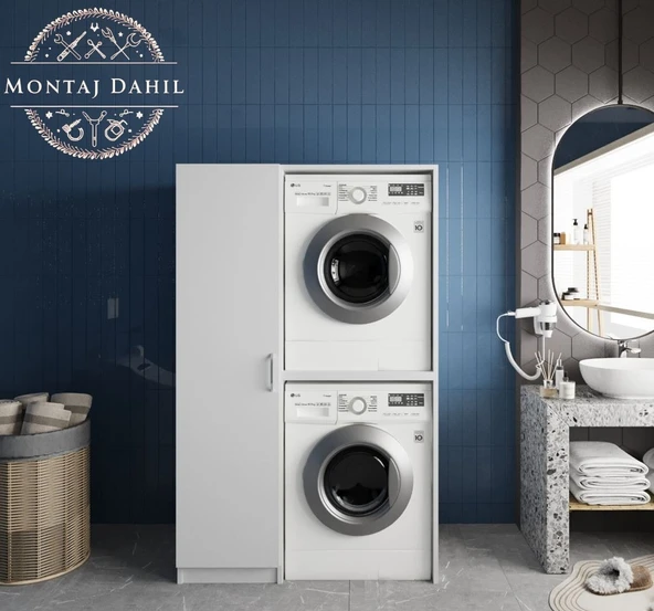 Zerka concept Almera Çamaşır Ve Kurutma Makinesi Dolabı Banyo Dolabı Beyaz Beyaz ürün görseli 1