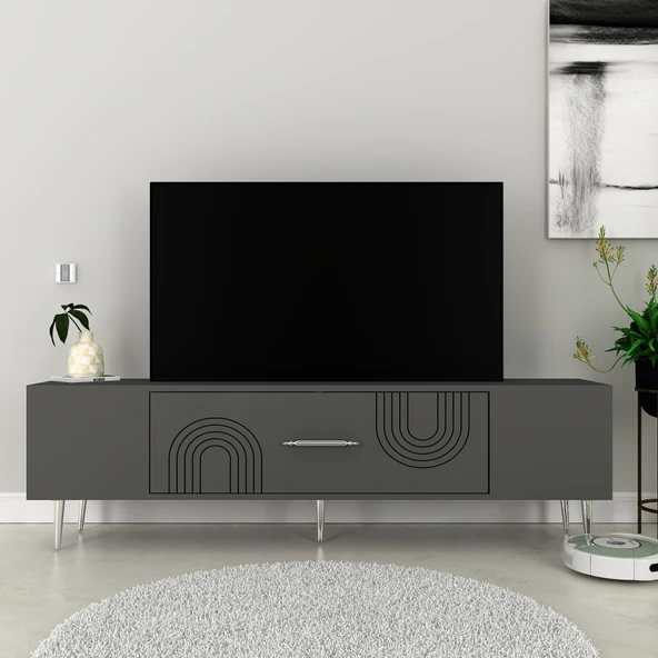 Zerka concept Valeria Tv Sehpası Tv Ünitesi 150 Cm Antrasit Gümüş ürün görseli 1