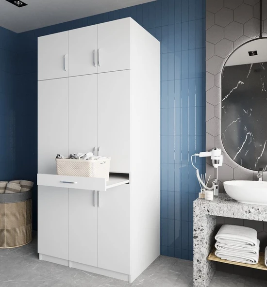 Zerka concept Vita Çamaşır Ve Kurutma Makinesi Dolabı Banyo Dolabı Beyaz- Ücretsiz Kurulum Beyaz ürün görseli 1