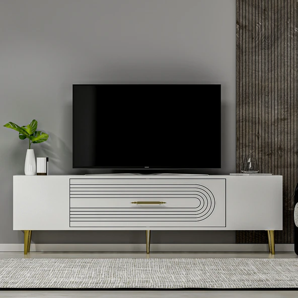 Zerka concept Camilla Tv Sehpası Tv Ünitesi 150 Cm Beyaz Altın ürün görseli 1