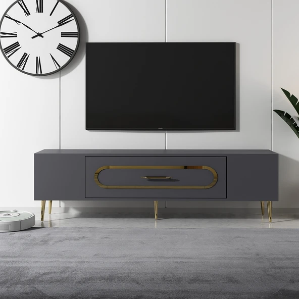 Zerka concept Bişkek Tv Sehpası Tv Ünitesi 150 Cm Antrasit Altın ürün görseli 1