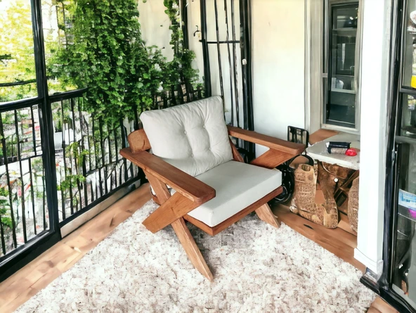 Zerka concept Berlin Masif Ahşap Kestane Ağacı-1 Adet Tekli Koltuk Krem Kt Krem ürün görseli 1