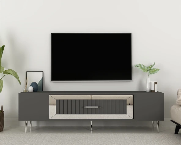 Zerka concept Lahor Tv Sehpası Tv Ünitesi 150 Cm Antrasit Gümüş ürün görseli 1