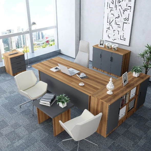 Zerka concept Oliver 5'li Ofis Takımı  Model 4 Ceviz Füme ürün görseli 1