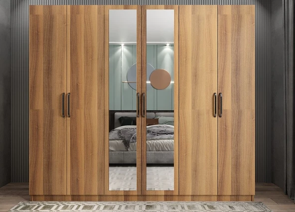 Zerka concept Kayra 6 Kapaklı Gardırop Dolap Ceviz - Montaj Dahil ürün görseli 1
