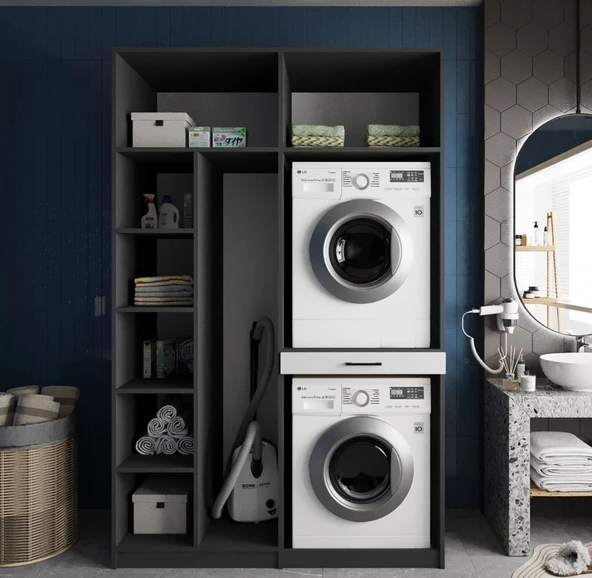 Zerka concept Megan Çamaşır Ve Kurutma Makinesi Dolabı Banyo Dolabı Füme Beyaz Füme Beyaz ürün görseli 1