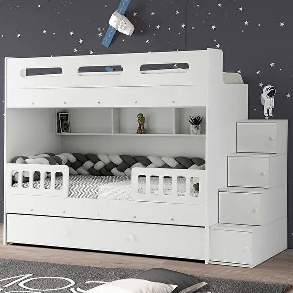 Zerka concept Buket Mdf Çelik Profilli Yavrulu Ranza Beyaz M2 ürün görseli 1
