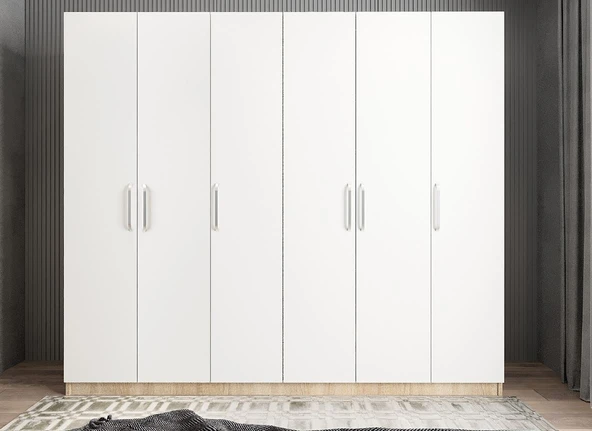 Zerka concept Cartel 6 Kapaklı Gizli Çekmeceli Gardırop Dolap Meşe Beyaz ürün görseli 1