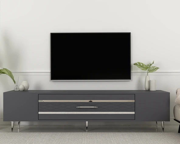 Zerka concept Aşkabat Tv Sehpası Tv Ünitesi 150 Cm Antrasit Gümüş ürün görseli 1