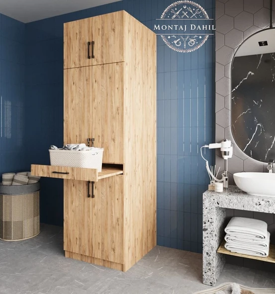 Zerka concept Piramit Çamaşır Ve Kurutma Makinesi Dolabı Banyo Dolabı Çam Çam ürün görseli 1