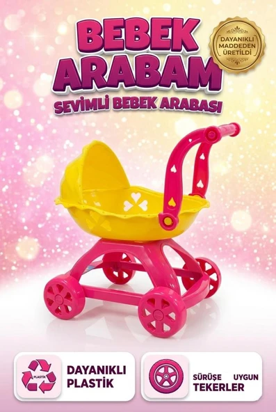 Sevimli İlk Bebek Arabam! 39cm Renkli Detaylı Tasarımlı Eğitici Oyuncak Bebek Puseti ürün görseli 1
