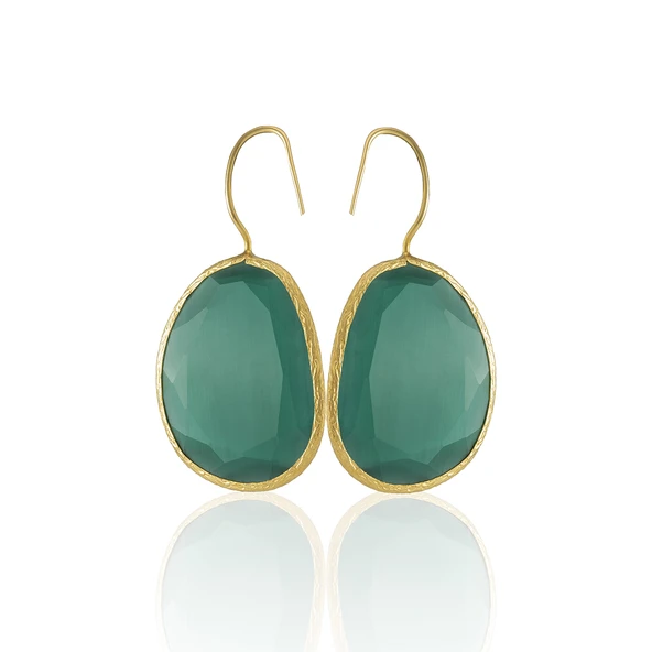 Kadir Jewellery 22 Ayar Altın Kaplama Fosil Taşlı Küpe -El İşçiliği Ve Hipoalerjenik Küpe ürün görseli 1