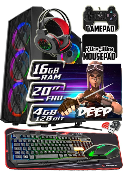 WarboX Deep 20" Monitör i3 9100 16gb DDR4 Ram 256gb Ssd 250gb Hdd R7 240-4gb E.kartı Gaming PC ürün görseli 1