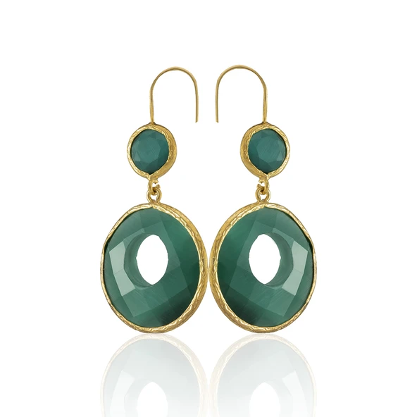 Kadir Jewellery 22 Ayar Altın Kaplama Kadın Taşlı Küpe -El İşçiliği Ve Hipoalerjenik Küpe ürün görseli 1
