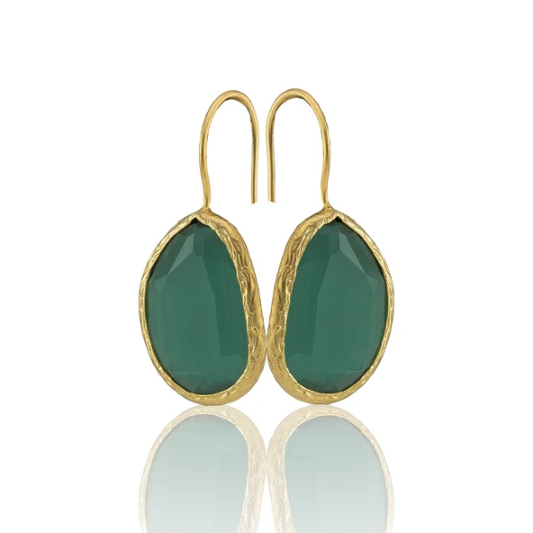 Kadir Jewellery 22 Ayar Altın Kaplama Fosil Taşlı Küpe -El İşçiliği Ve Hipoalerjenik Küpe ürün görseli 1