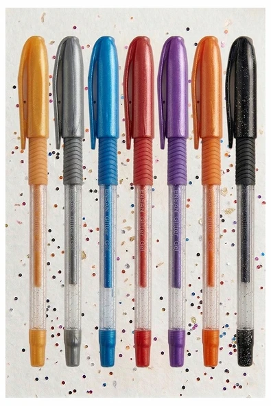 Simli Jel Kalem 7 Renk 1.0mm Akıcı Yazım Pensan Simli Jel Kalem Tükenmez Simli Kalem Simli Pilot Kalem Canlı ürün görseli 1