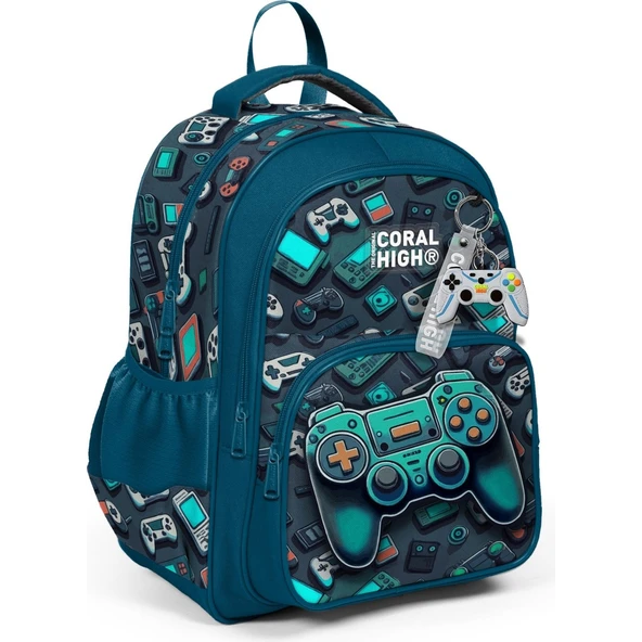Coral High Kids Nefti Gamer Desenli Üç Bölmeli Okul Sırt Çantası 14423 ürün görseli 1