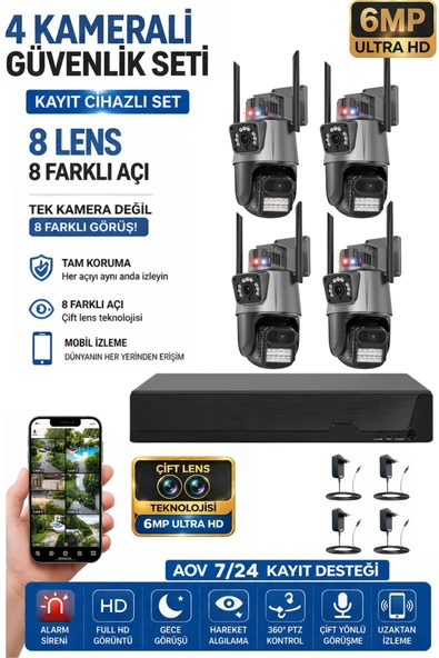 XPRO 4 Kamera 8 Lens Kablosuz WiFi Güvenlik Kamerası Seti  NVR Kayıt Cihazı Gece Görüşlü IP Kamera ürün görseli 1
