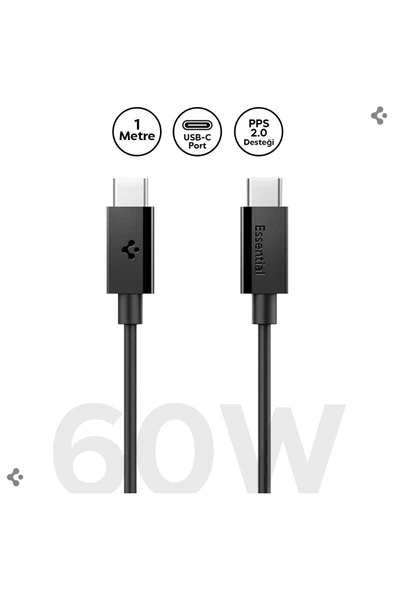 Spigen USB-C to USB-C 1 Metre Kablo 60W Güç / PPS 2.0 Super Hızlı Şarj / 480 Mbps Type-C Black - ACA08718 ürün görseli 1