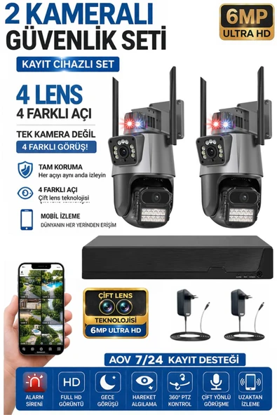 XPRO 2 Kamera 4 Lens Kablosuz WiFi Güvenlik Kamerası Seti  NVR Kayıt Cihazı Gece Görüşlü IP Kamera ürün görseli 1