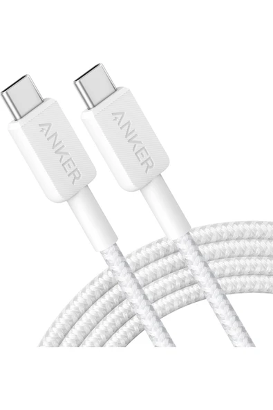 Anker 322 PowerLine USB-C to USB-C Örgülü Kablo 3ft/0.9m 60W  Beyaz - A81F5 (Anker Türkiye Garant ürün görseli 1