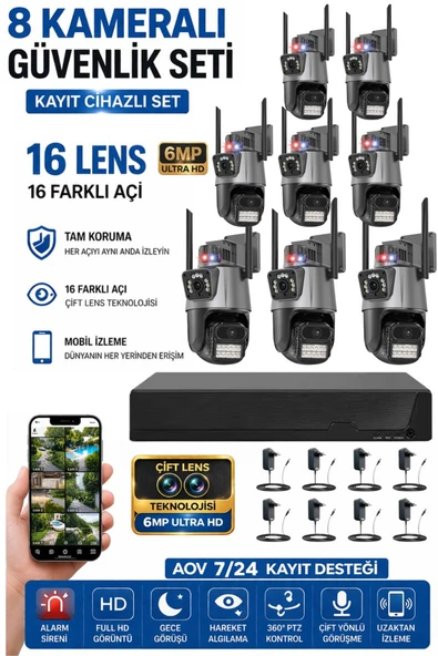 XPRO 8 Kamera 16 Lens Kablosuz WiFi Güvenlik Kamerası Seti  NVR Kayıt Cihazı Gece Görüşlü IP Kamera ürün görseli 1