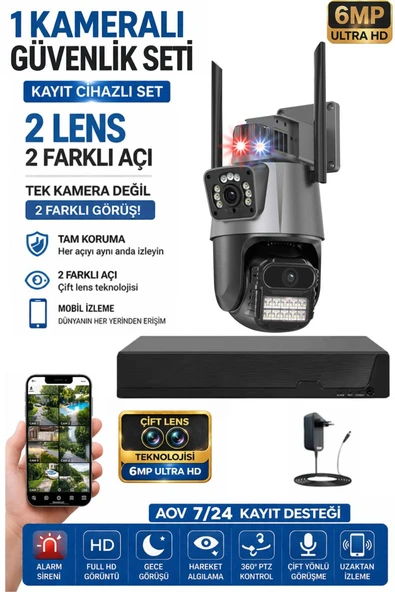 XPRO 1 Kamera 2 Lens Kablosuz WiFi Güvenlik Kamerası Seti  NVR Kayıt Cihazı Gece Görüşlü IP Kamera ürün görseli 1