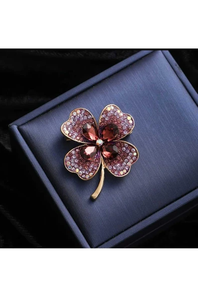 EFEAKS Kristal Taş Yonca Kadın Broş Ebat: 3,5*4 Cm ürün görseli 1