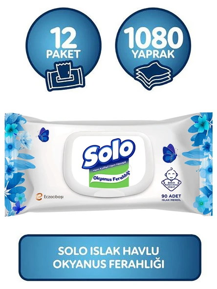 Solo Islak Mendil Okyanus Ferahlığı Kapaklı 12 Li Set 1080 Yaprak ürün görseli 1