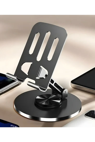 EFEAKS Yüksek Kalite Metal 360 Dönebilen Ayarlanabilir Telefon Ve Tablet Tutucu Masa Üstü Standı Siyah ürün görseli 1