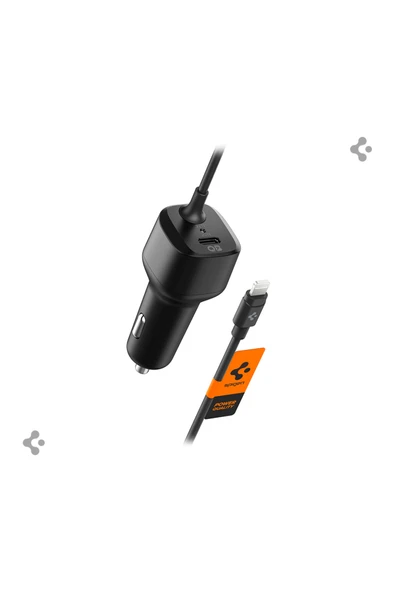 Spigen 47W USB-C 2 Port Araç içi Hızlı Şarj Aleti + Lightning Şarj Kablo Güç Adaptörü Çakmaklık - ACP04205 ürün görseli 1