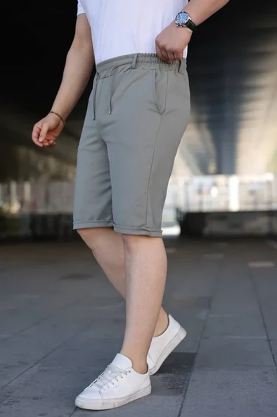 Erkek Rahat Kullanım Mint Yeşili Diagonel Kumaş Duble Paça Cepli Bağcıklı Bel Lastikli ŞORT ürün görseli 1