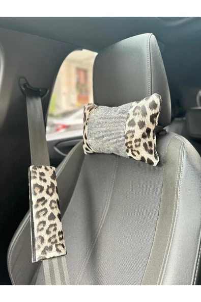 EFEAKS Leopar Desenli Premium Araç Boyun Yastığı ve Emniyet Kemeri Kılıf Seti 4 Adet ürün görseli 1
