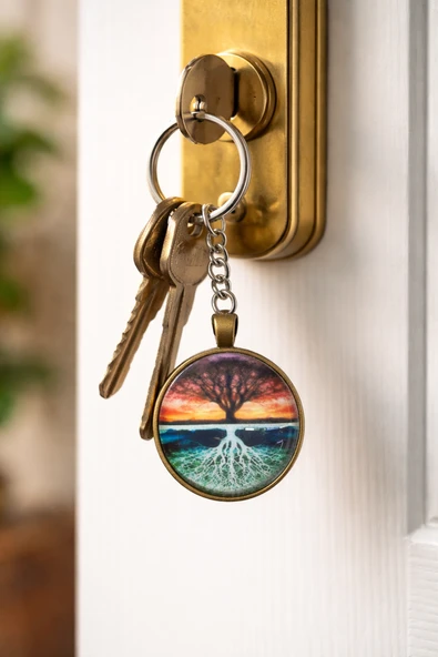 Hayat Ağacı Desenli Metal Anahtarlık Unisex Vintage Tasarım ürün görseli 1