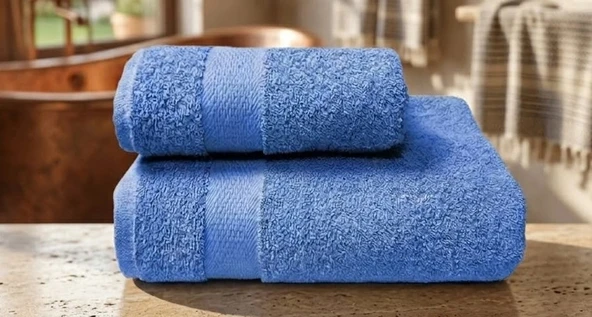 Bicomi Ultra Emici & Hızlı Kuruyan (Quick-Dry) %100 Pamuklu 2’li Banyo Havlu Seti – Mavi ürün görseli 1