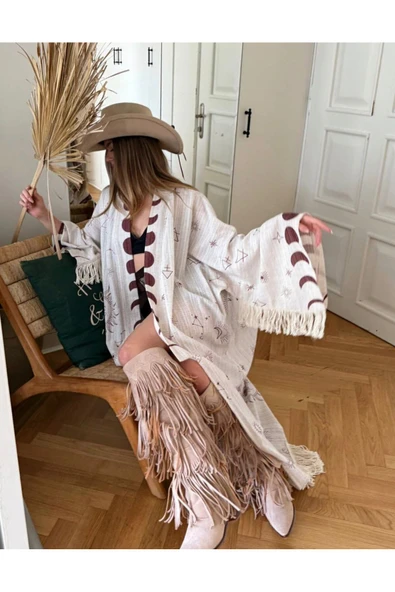 DIE&MORE Trend Minimal Desenli Oversize Kimono - Resim 4