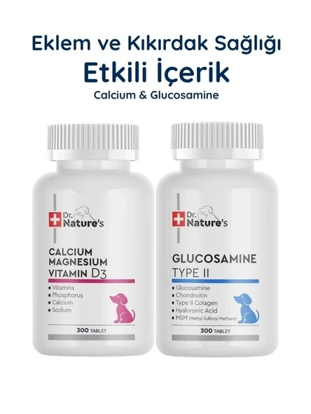 Köpek Glukozamin 300 Tablet + Kalsiyum Magnesium D3 300 Tablet Seti – Eklem ve Kemik Destek Paketi ürün görseli 1