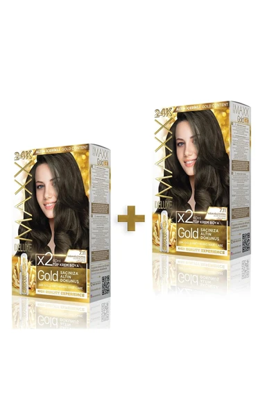 MAXX DELUXE 2'li Golden Beauty Set Saç Boyası 7.11 Yoğun Küllü Kumral ürün görseli 1