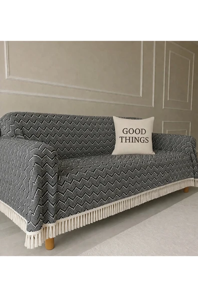 Sheri Home Berlina Çok Amaçlı Kaymaz Koltuk Örtüsü – Pamuklu Örme, 180x300 cm | Kol ve Sırt KorumaANTRASİT ürün görseli 1