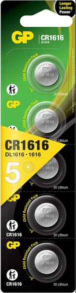 Gp Batteries Cr1616 1616 Boy Lityum Düğme Pil, 3 Volt, 5'Li Kart ürün görseli 1