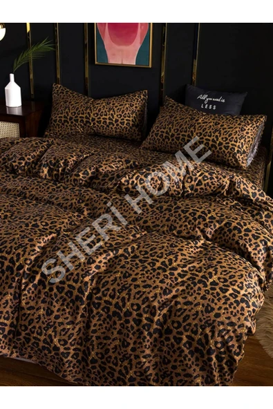 Sheri Home Tekstil Mocha Leopar Desen Lastikli Çarşaf Çift Kişilik Nevresim Takımı King8892219694888 ürün görseli 1