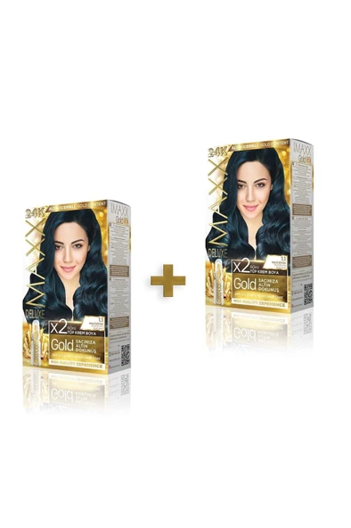 MAXX DELUXE 2'li Golden Beauty Set Saç Boyası 1.1 Mavi Siyah ürün görseli 1