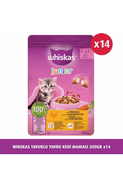 Whiskas Junior Tavuklu Yavru Kedi Maması 300 G x 14 ürün görseli 1