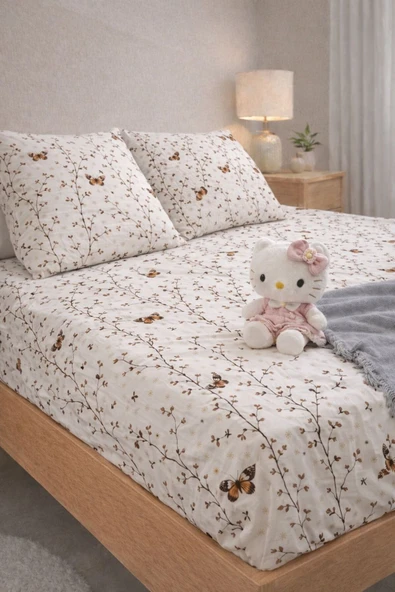 Sheri Home Lastikli Çarşaf Seti+2 Adet Yastık Kılıfı Geçmeli Fitted Sheet Pamuk – 120x200/ 180x200 / 200x200 ürün görseli 1
