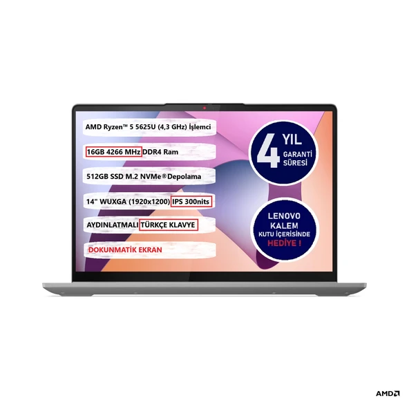 Lenovo Ip Flex5 2 In 1 14ABR8 Amd Ryzen 5 5625U 16GB 512 GB SSD 14" Touch 82XX00JTTX Freedos Dokunmatik Bilgisayar ürün görseli 1