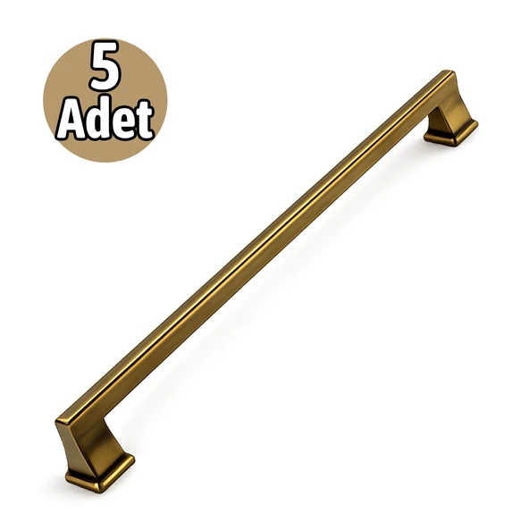 LÜX OLİFKA Mat Antik Sarı 320 mm Kulp 5’li Set Modern Şık Dayanıklı Çekmece Dolap Kapak Kulpu ürün görseli 1