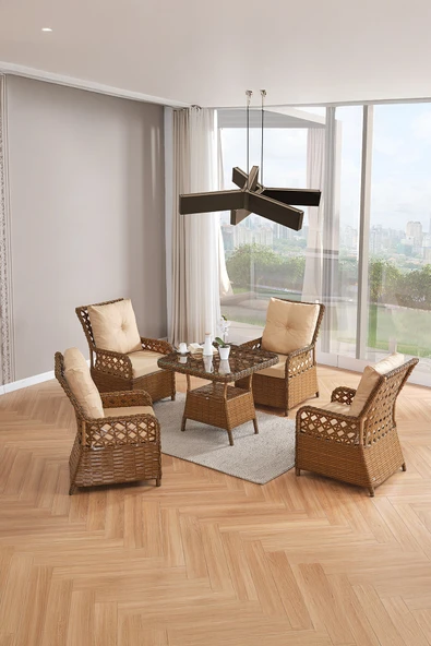 Evdemo Duru 4 Kişilik Rattan Bahçe Balkon Mutfak Masa Takımı Kahve ürün görseli 1