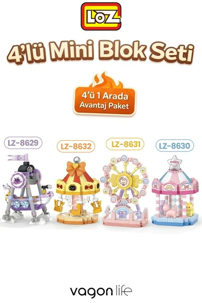 Loz Micro Block 4'lü Lunapark Seti 4 Farklı Model Dekoratif Oyuncak Yapım Seti Yapı Blok Seti ürün görseli 1