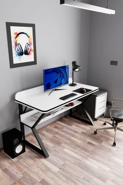 Evdemo Pulsar Oyuncu Masası Çalışma Ofis Masası Gaming Masa Beyaz ürün görseli 1